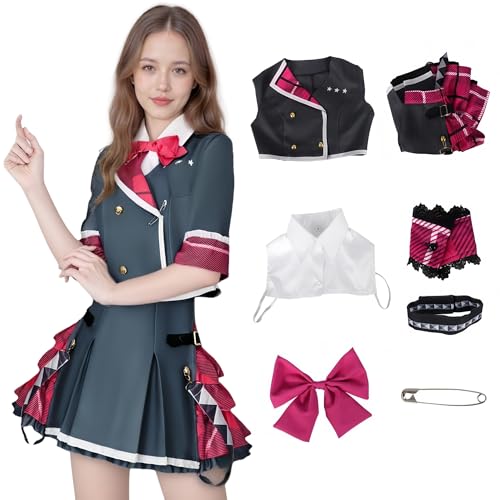 Hatsune Kostüm Cosplay, 2025 PJSK Cosplay, Hatsune Cosplay, Cheerleaderrock, blaues Cheerleading-Kleid-Set für Halloween, Karneval (schwarz + rot, 3XL) von Generisch