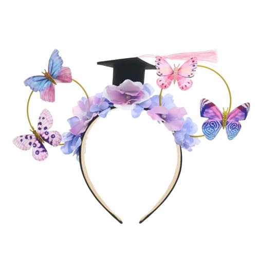 Heardband Mädchen Graduierung Foto Requisiten Set Stirnband Akademische Kappe für Kinder Festlichkeiten Feiern (Purple, One Size) von Generisch