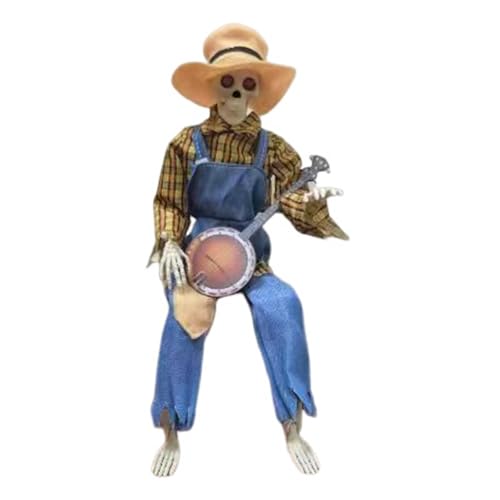 Herbst-Banjo-Spiel-Skelette – animierte Vogelscheuche Thanksgiving Dekorationen Herbst Ernte Tag Geschenke Halloween Herbst Requisite Dekor für drinnen und draußen (B) von Generisch
