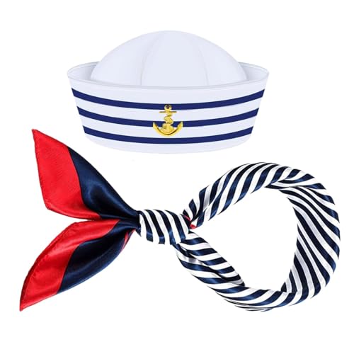 Herren Kapitän Hut – Marinezubehör-Kostüm mit Schal, Marine-Zubehör, lustige Marines-Stil-Kappen, exquisites marineblaues Outfit für Kostüme, Aufführungen Herren Kapitän Hut – Marinezubehör-Kostüm mit Schal, Marine-Zubehör, lustige Marines-Stil-Kappen, exquisites marineblaues Outfit für Kostüme, Aufführungen von Generisch