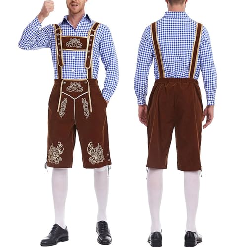 Herren Oktoberfest KostüM Traditionelle Bayerische Kariertes Herrenhemd Deutsche Bierfestival Cosplay -Outfit FüR MäNner Herren Oktoberfest Shorts Mit Strapsen Traditionelle Bauer Deutsche von Generisch