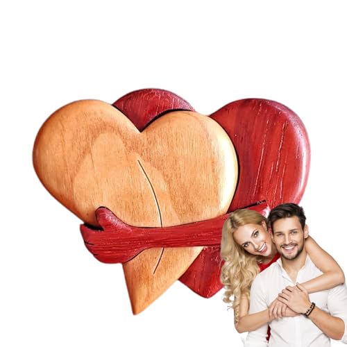 Herz-Holzkunst-Puzzle – handgefertigte Holzherz- -Ornamente & Puzzle-Spielsteine | Winzige Umarmungsfiguren mit speziellem Handhaltedesign | Skulpturen für Desktop, Zuhause und Tischdekoration von Generisch