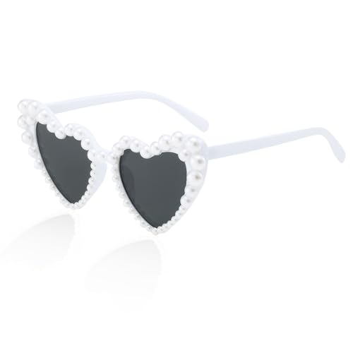 Herz Sonnenbrille, Herzbrille Perle Sonnenbrille Herz Weiß für Hochzeit Party Reise Karneval Geburtstag, Geschenk für die Braut zu Sein Herz Sonnenbrille, Herzbrille Perle Sonnenbrille Herz Weiß für Hochzeit Party Reise Karneval Geburtstag, Geschenk für die Braut zu Sein von Generisch