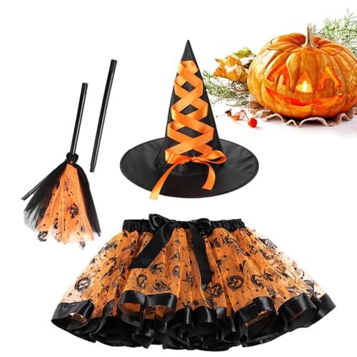 Hexenkleid, Halloween Hexenkostüm für Mädchen, Kostüm mit Hut und Besen | Hexen-Tutu Rock, Requisiten für Rollenspiele für Events, Karneval, Masch Hexenkleid, Halloween Hexenkostüm für Mädchen, Kostüm mit Hut und Besen | Hexen-Tutu Rock, Requisiten für Rollenspiele für Events, Karneval, Masch von Generisch