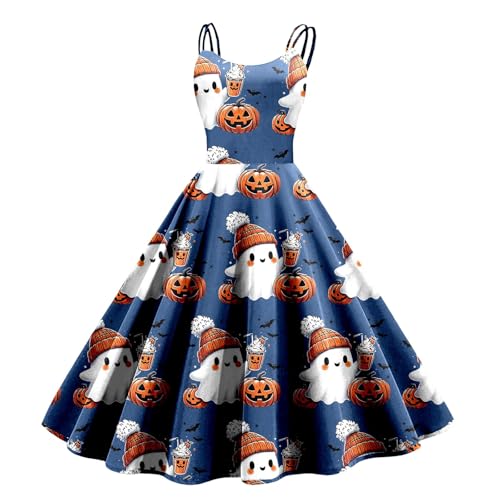 Hexenkleid Damen Halloween Spinne Ärmellos Midi Lange A-Linie Karneval Kostüm Blutiges Gothic Kleid Gruseliges Mittelalterliches Urlaub Party Cosplay Cocktail Abschlussball, Light Rosa, XL von Generisch