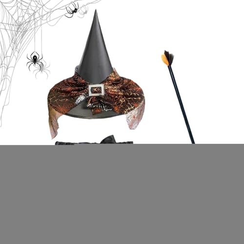 Hexenkostüm-Set, Hexenkostüm-Zubehör mit Besen und Rock für Kinder, Halloween-Cosplay-Outfit-Set, elastisch, für Kleider, Partys, Themenfotos, Maskerade, Bühnenauftritte von Generisch
