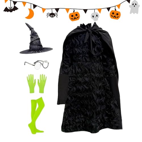 Hexenkostüm-Set für Kinder, Halloween-Kostüme, Hexenkleid-Set, 5–12 Jahre alte Kinder, Verkleidungs-Outfit für Urlaub, Party, Bühnenaufführung, Cosplay, Event, Drama von Generisch