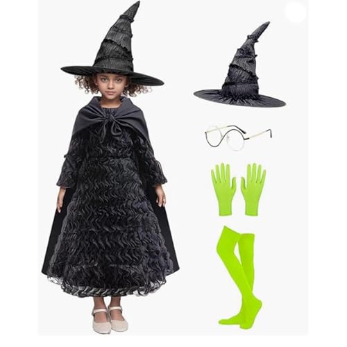 Hexenkostüm-Set für Kinder, schwarzes Hexenkleid für Halloween, atmungsaktives Outfit für Kinder von 5–12 Jahren, Zubehör für Drama-Figuren, Herausforderung, Party, Cosplay, Event Hexenkostüm-Set für Kinder, schwarzes Hexenkleid für Halloween, atmungsaktives Outfit für Kinder von 5–12 Jahren, Zubehör für Drama-Figuren, Herausforderung, Party, Cosplay, Event von Generisch