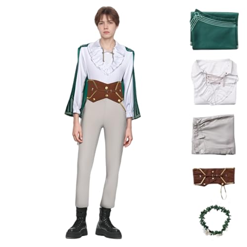 Himmel Cosplay Kostüm, Fernlehrer Himmel Kostüm Komplettes Set mit Umhang, Mittelalter Hemd Kostüm Herren mit Gürtel für Halloween Karneval Party (Weiß, M) von Generisch
