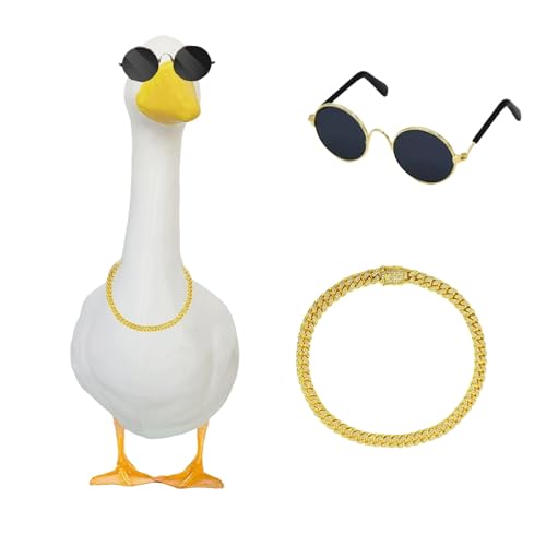 Hip Hop Karneval Gans Kostüm Sonnenbrille Goldkette Cooler Stil Straßenatmosphäre Nette Geste Party Dekoration Stilvolle Halsbänder mit Kleidung (White, 8cm) von Generisch
