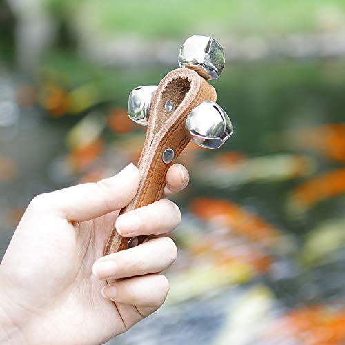 Hochwertiger brauner Leder-Metall-Shaker mit 3 großen Glöckchen, kompakt, 14,5 x 7 x 0,8 cm, leicht, 57 g, für die musikalische Entwicklung von Kindern von Generisch