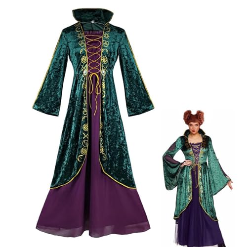 Hocus-Pocus Kostüm Winifred | Winifred Sanderson Kostüme | Mittelalterliches grünes Samtkleid für Damen | Mittelalterliches Hexenkostüm | Grünes Hexengewand | Halloween Karneval Kostüme von Generisch