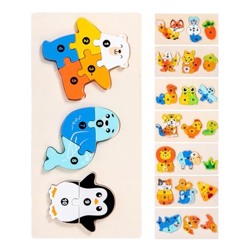 Hölzerne Tierform -Puzzle, Tier -Puzzle -Set,Tiermuster -Matching -Blöcke - Frühe Bildungsentwicklung Brettspiele für Mädchen und Junge von Generisch