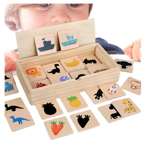 Hölzernes Schatten -Matching -Puzzlespiel, formt Schatten -Matching -Spielzeug für Kinder, Formpuzzle, Eltern -Kind -Interaktive -Kognitive -Entwicklungsaktivität für Kinder ab 3 Jahren (1) von Generisch