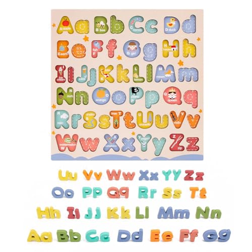 Holz-Alphabet-Puzzle - 350g Montēssori-Lernspielzeug, Holz-Lernbrett Groß- Und Kleinbuchstaben | Vorschul-Lernspiel Zur Entwicklung Der Feinmotorik Und Farberkennung Holz-Alphabet-Puzzle - 350g Montēssori-Lernspielzeug, Holz-Lernbrett Groß- Und Kleinbuchstaben | Vorschul-Lernspiel Zur Entwicklung Der Feinmotorik Und Farberkennung von Generisch