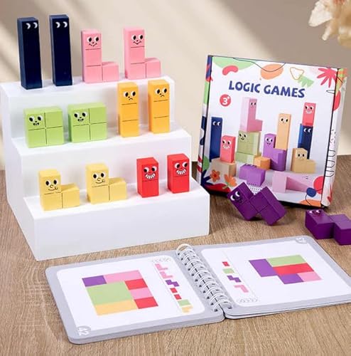 Holz-Logikspiel für Kinder, 3D-Puzzle mit Musterkarten, Lernspielzeug für räumliches Denken Holz-Logikspiel für Kinder, 3D-Puzzle mit Musterkarten, Lernspielzeug für räumliches Denken von Generisch