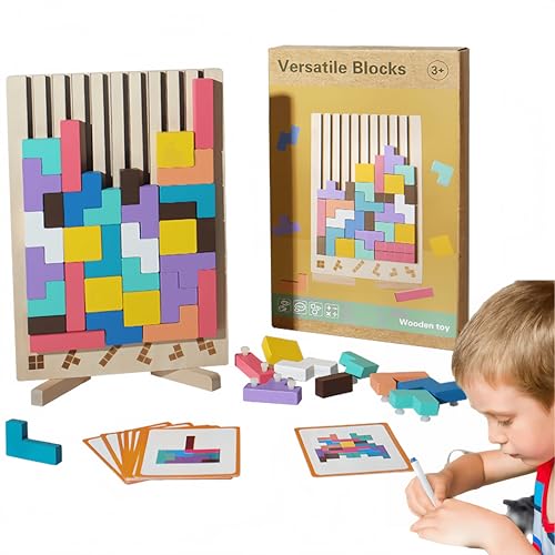 Holz-Stapelpuzzle, Denksport-Spielzeug, Tangram-Puzzle, Intelligenz, Bunte 3D-Blöcke, Stressabbau, geometrisches Bauspielzeug für Erwachsene und Kinder von Generisch