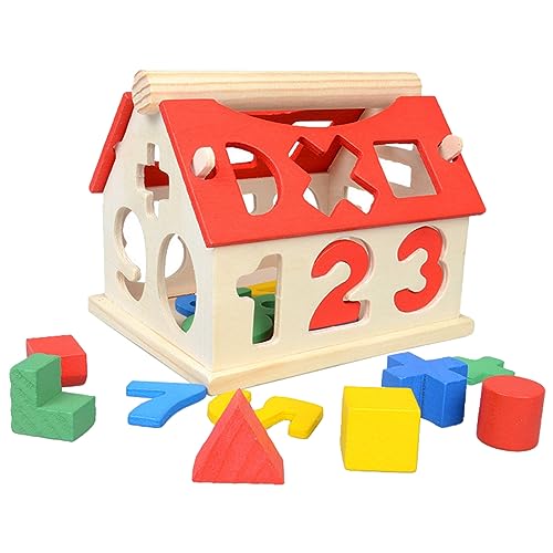 Holz Steckhaus, Puzzle Baustein Spielzeug Haus Digitale Baby Pädagogisches Eltern Kind Geschenke Kleinkindspielzeug (Red, One Size) von Generisch