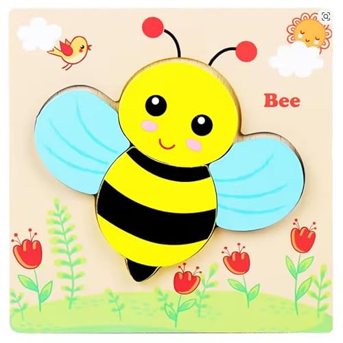 Holz Steckpuzzle für Kinder, 14,5 x 14,5 cm, Motorik Lernspielzeug (Biene) von Generisch