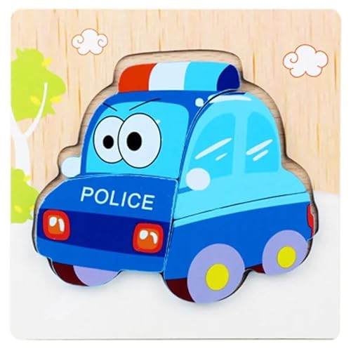 Holz Steckpuzzle für Kinder, 14,5 x 14,5 cm, Motorik Lernspielzeug (Polizeiauto) von Generisch