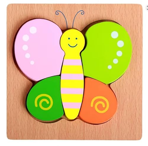 Holz Steckpuzzle für Kinder, 14,5 x 14,5 cm, Motorik Lernspielzeug (Schmetterling) von Generisch