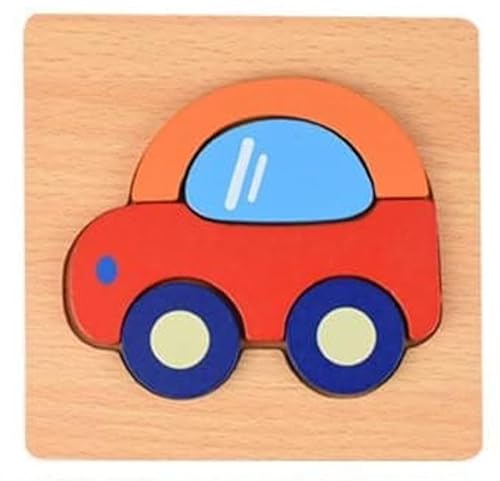 Holz Steckpuzzle für Kinder, 14,5 x 14,5 cm, Motorik Lernspielzeug (rotes Auto) von Generisch