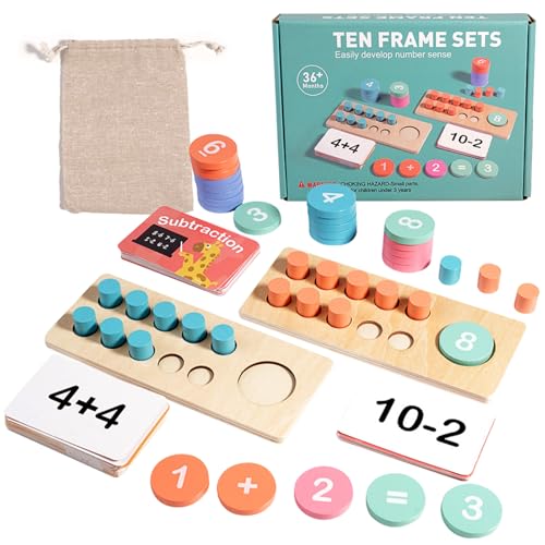 Holz zehn Rahmen Mathematik - Manipulative Mathematikrahmen - Kindergärtner Elementary 1. Klasse Zahlen Mathematikspiel Lernspielzeug für Kinder 3-5 Jahre alt einer idealen Ergänzung für die Heimschul von Generisch