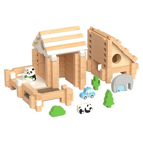 Holzbausteine-Set, Holzspielzeugblöcke für Kinder | STEM-Bauspielzeug aus massivem Holz,-Spielzeug für Kinder ab 3 Jahren, kreative Bausteine, Stapelspielzeug, verbessern räumliche Vorstellungen von Generisch