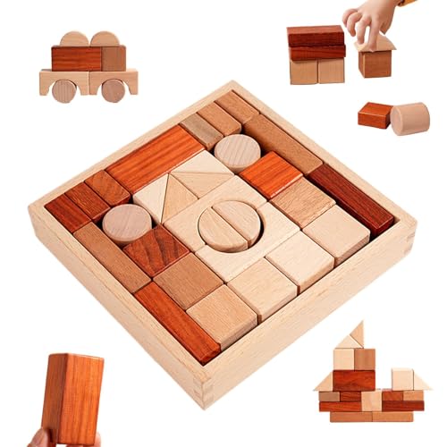 Holzbausteine Set - Sensorische Lernspiele Fördert Kreativität - Lernspielzeug Aus Holz Für Kleinkinder | Für Mädchen Ab Kindergartenalter von Generisch