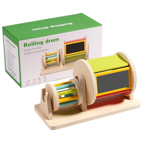 Holzdrehtrommel Für Kinder, Rotierende Trommel Puzzles Spielzeug Spielset Stoffball Sensorische Rolltrommel, Regenbogen-Stoffball-Set, Für Kinder, -Spinntrommelspielzeug Trommelspielzeug von Generisch
