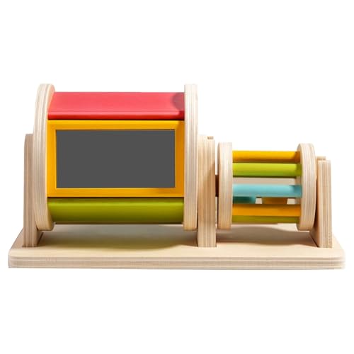 Holzdrehtrommel Für Kinder, Rotierende Trommel Rotierende Trommel Spinntrommel Spielset, Sensorisches Rollende Trommel, Puzzle Spin Rainbow Drum, Buntes Regenbogen-Stoffball-Set 22 X 10,5 X 11,5 cm von Generisch