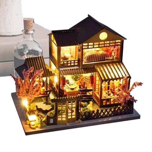 Holzhaus Miniatur -Kit | Villa -Bausteine mit LED -Licht | Realistisches Handwerksmodell für Erwachsene Kinder Home Dekoration, Bibliotheksausstellung, Geschenkidee von Generisch