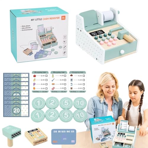 Holzkasse, Registrierkasse für Kinder - Digital Display Calculator Registrierkasse Playset - Mädchen Rollenspiele Ausrüstung Supermarkt Einkaufsszene für Vorstellungskraft von Generisch