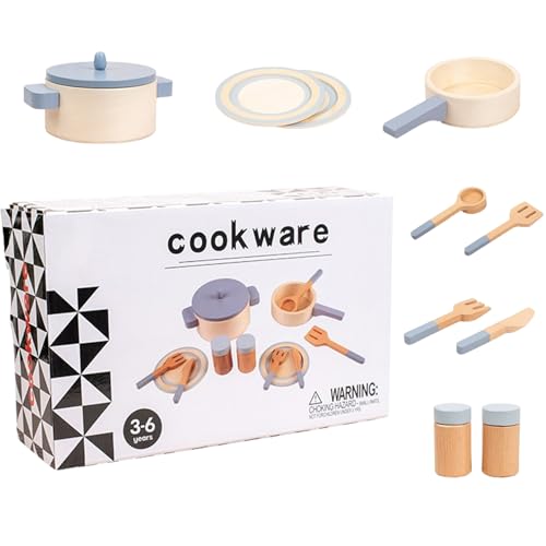 Holzkochspielzeug - Täuschung Küchenspielset, Bildungstöpfe Pfannen, langlebiges Spielkochgeschirr, kreative Lernutensilien, 10 -teiliges Accessoires Kit | Unterhaltsame Spielzeit für Kleinkinder Kind von Generisch
