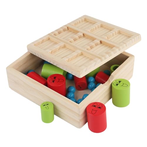Holzperlenschachspiel, Einzelspieler -Schachbrett, 2 in 1 Reiseschach und Checker Set, Big Essen kleine Strategiespielzeug für intelligente Logikverbesserung von Generisch