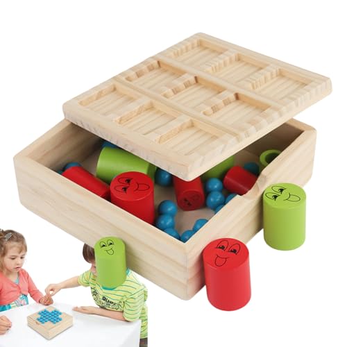 Holzperlenspiel für Kinder, Runde Schachbrett - 2 in 1 hölzerne tragbare Schachbrett - Big Essen kleine Strategiespielzeug für intelligente Logikverbesserung von Generisch