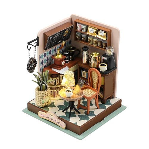 Holzpuppenhaus mit Lichtern - handgefertigtes Spielzeug -Kit, Basteln Sie winziges Hauskit mit Möbeln für Büros, Tischplatte, Eingangshalle von Generisch