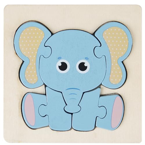 Holzpuzzle Baby, Hochwertige 3D Holzpuzzle für Kleinkinder von 1-3 Jahren – Montessori Lernspielzeug mit Tier | Sicher & langlebig für frühe Kognitionsförderung (Blau) von Generisch