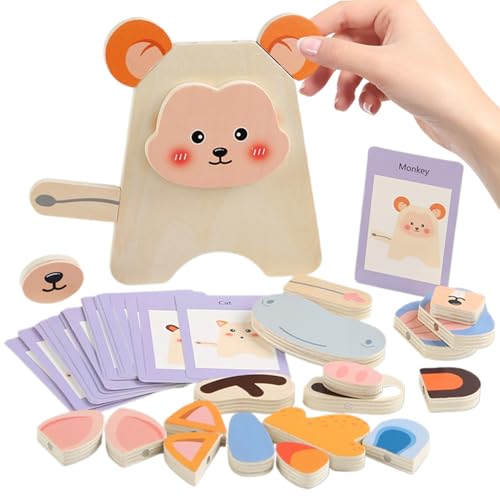 Holzpuzzle Für Kinder, Tiergesichter Steckpuzzle aus Holz, Interaktives Lernspielzeug Für Schüler Und Mädchen Vorschule Kindergarten, Indoor Kindergarten Reise Zuhause Geburtstag von Generisch