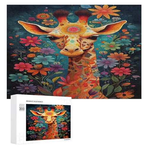 Holzpuzzle für Erwachsene, 300/500/1000 Teile, bunt, florale Giraffe, abstrakter Poster-Stil, naive Kunst, horizontales Holzpuzzle, Geschenke für Männer, Frauen und Senioren, Familienspiel von Generisch