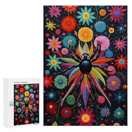 Holzpuzzle für Erwachsene, 300/500/1000 Teile, bunte Blumenspinne, abstrakte Poster-Stil, naive Kunst (2), Holzpuzzle, einzigartige Form, Geburtstagsgeschenke für Erwachsene und Kinder, Familienspiel von Generisch