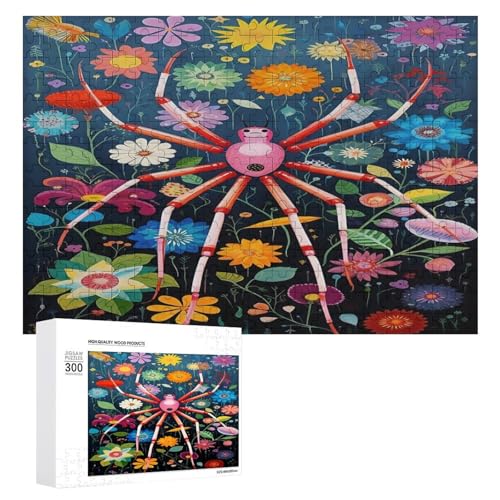 Holzpuzzle für Erwachsene, 300/500/1000 Teile, bunte Blumenspinne, abstrakter Poster-Stil, naive Kunst, horizontales Holzpuzzle, Geschenke für Männer, Frauen und Senioren, Familienspiel von Generisch