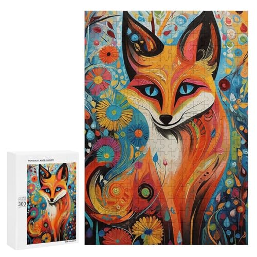 Holzpuzzle für Erwachsene, 300/500/1000 Teile, bunter Blumenfuchs, abstrakter Poster-Stil, naive Kunst (2), Holzpuzzle, einzigartige Form, Geburtstagsgeschenke für Erwachsene und Kinder, Familienspiel von Generisch