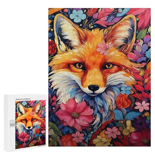 Holzpuzzle für Erwachsene, 300/500/1000 Teile, bunter Blumenfuchs, abstrakter Poster-Stil, naive Kunst (3), Holzpuzzle, einzigartige Form, Geburtstagsgeschenke für Erwachsene und Kinder, Familienspiel von Generisch