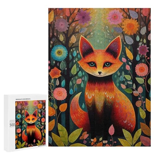 Holzpuzzle für Erwachsene, 300/500/1000 Teile, bunter Blumenfuchs, abstrakter Poster-Stil, naive Kunst (4), Holzpuzzle, einzigartige Form, Geburtstagsgeschenke für Erwachsene und Kinder, Familienspiel von Generisch