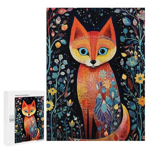 Holzpuzzle für Erwachsene, 300/500/1000 Teile, bunter Blumenfuchs, abstrakter Poster-Stil, naive Kunst (5), Holzpuzzle, einzigartige Form, Geburtstagsgeschenke für Erwachsene und Kinder, Familienspiel von Generisch