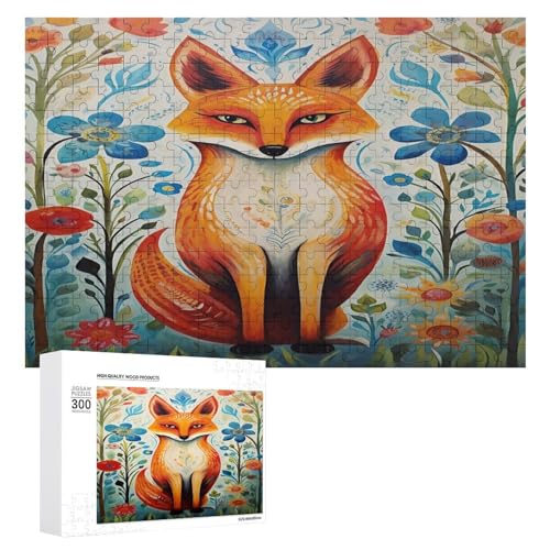 Holzpuzzle für Erwachsene, 300/500/1000 Teile, bunter Blumenfuchs, abstrakter Poster-Stil, naive Kunst (6), horizontales Holzpuzzle, Geschenke für Männer, Frauen und Senioren, Familienspiel von Generisch