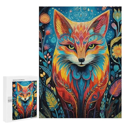 Holzpuzzle für Erwachsene, 300/500/1000 Teile, bunter Blumenfuchs, abstrakter Poster-Stil, naive Kunst (7), Holzpuzzle, einzigartige Form, Geburtstagsgeschenke für Erwachsene und Kinder, Familienspiel von Generisch