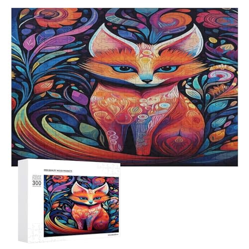 Holzpuzzle für Erwachsene, 300/500/1000 Teile, bunter Blumenfuchs, abstrakter Poster-Stil, naive Kunst (8), horizontales Holzpuzzle, Geschenke für Männer, Frauen und Senioren, Familienspiel von Generisch