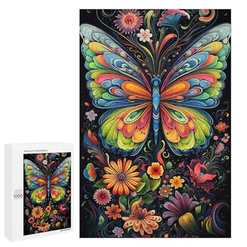 Holzpuzzle für Erwachsene, 300/500/1000 Teile, buntes Blumen-Schmetterling, abstrakter Poster-Stil, naive Kunst, Holz-Puzzle, einzigartige Form, Geburtstagsgeschenke für Erwachsene und Kinder von Generisch